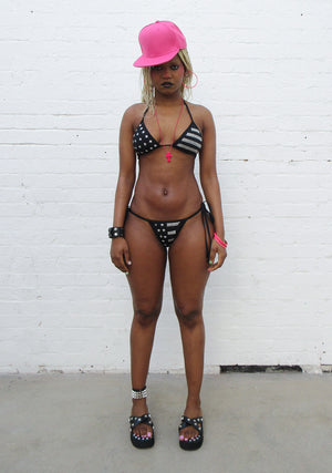 STELLAR STUDDED TRIANGLE BIKINI TOP BLACK