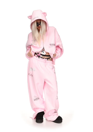STITCH TEDDY OVERSIZED SWEATPANTS BABY PINK