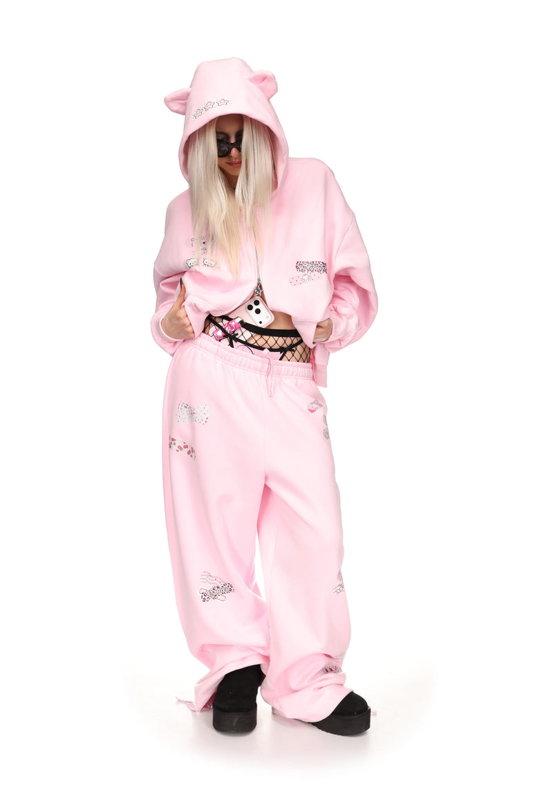 STITCH TEDDY OVERSIZED SWEATPANTS BABY PINK