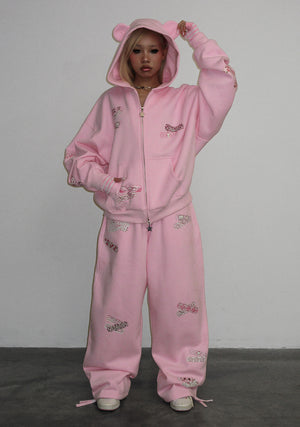 STITCH TEDDY OVERSIZED SWEATPANTS BABY PINK