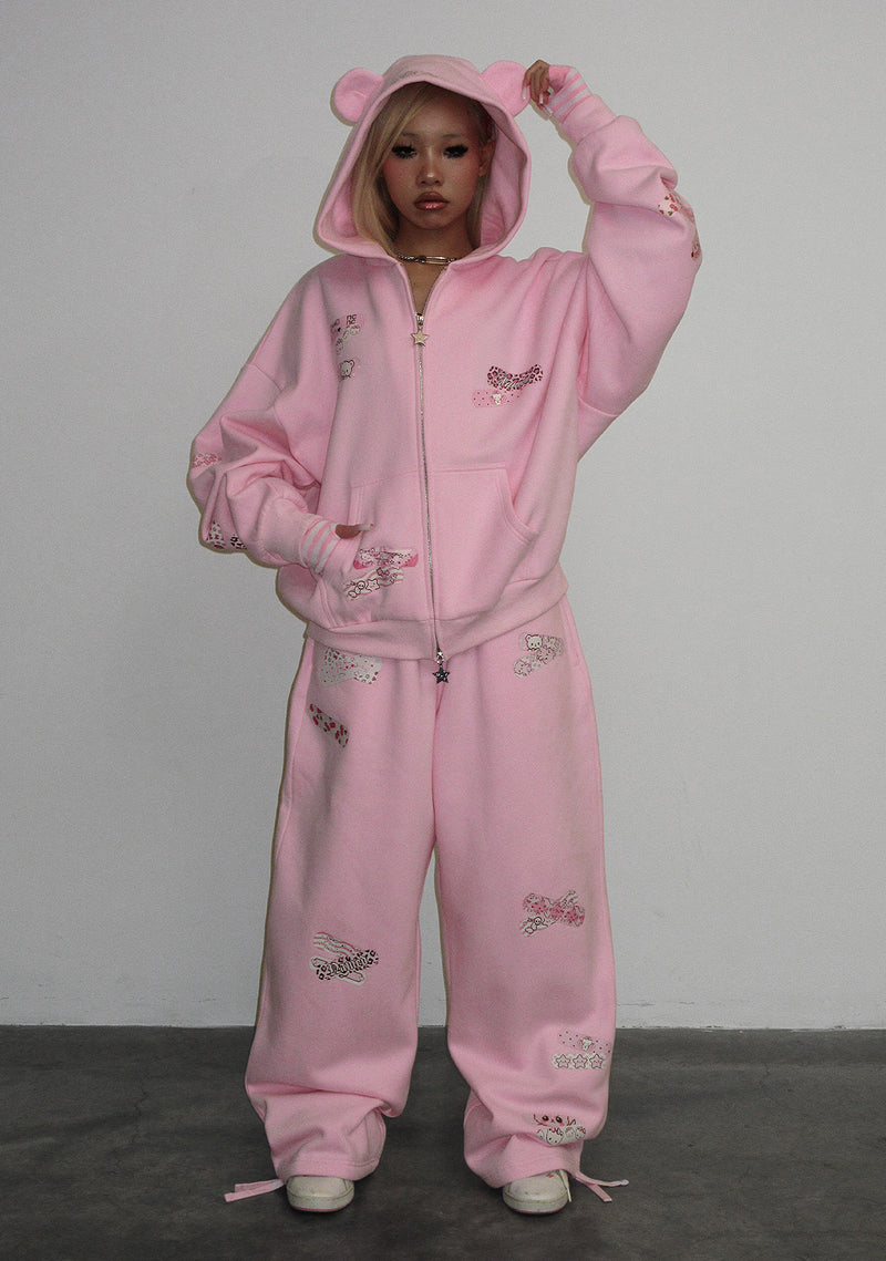 STITCH TEDDY OVERSIZED SWEATPANTS BABY PINK