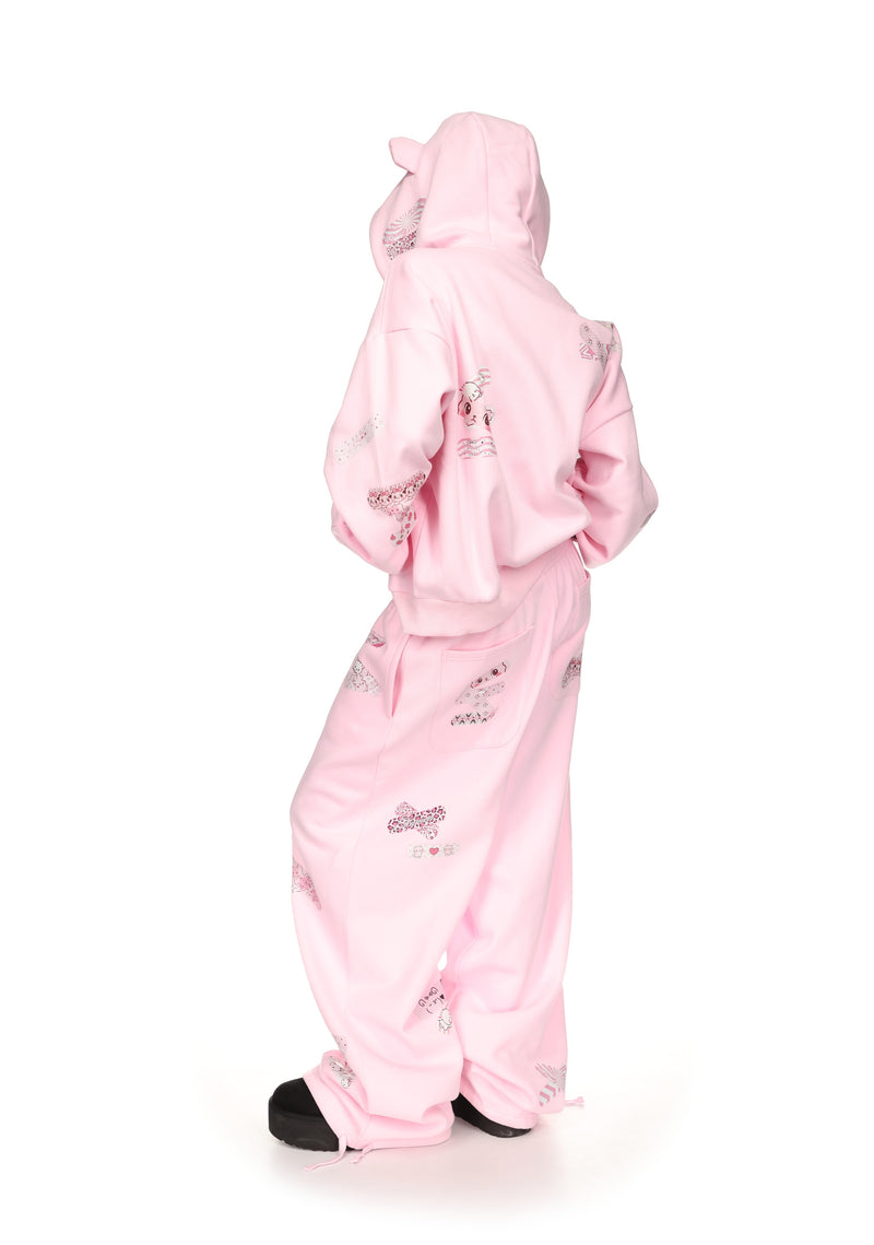 STITCH TEDDY OVERSIZED SWEATPANTS BABY PINK