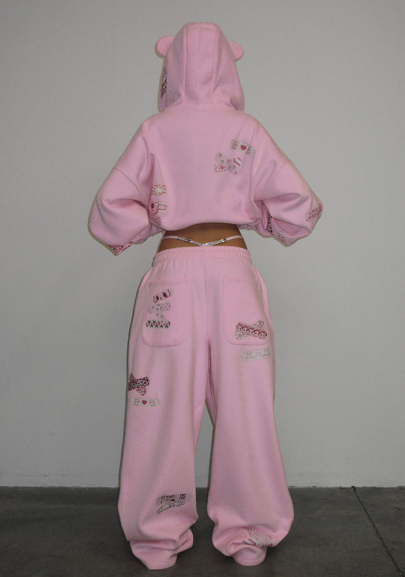 STITCH TEDDY OVERSIZED SWEATPANTS BABY PINK
