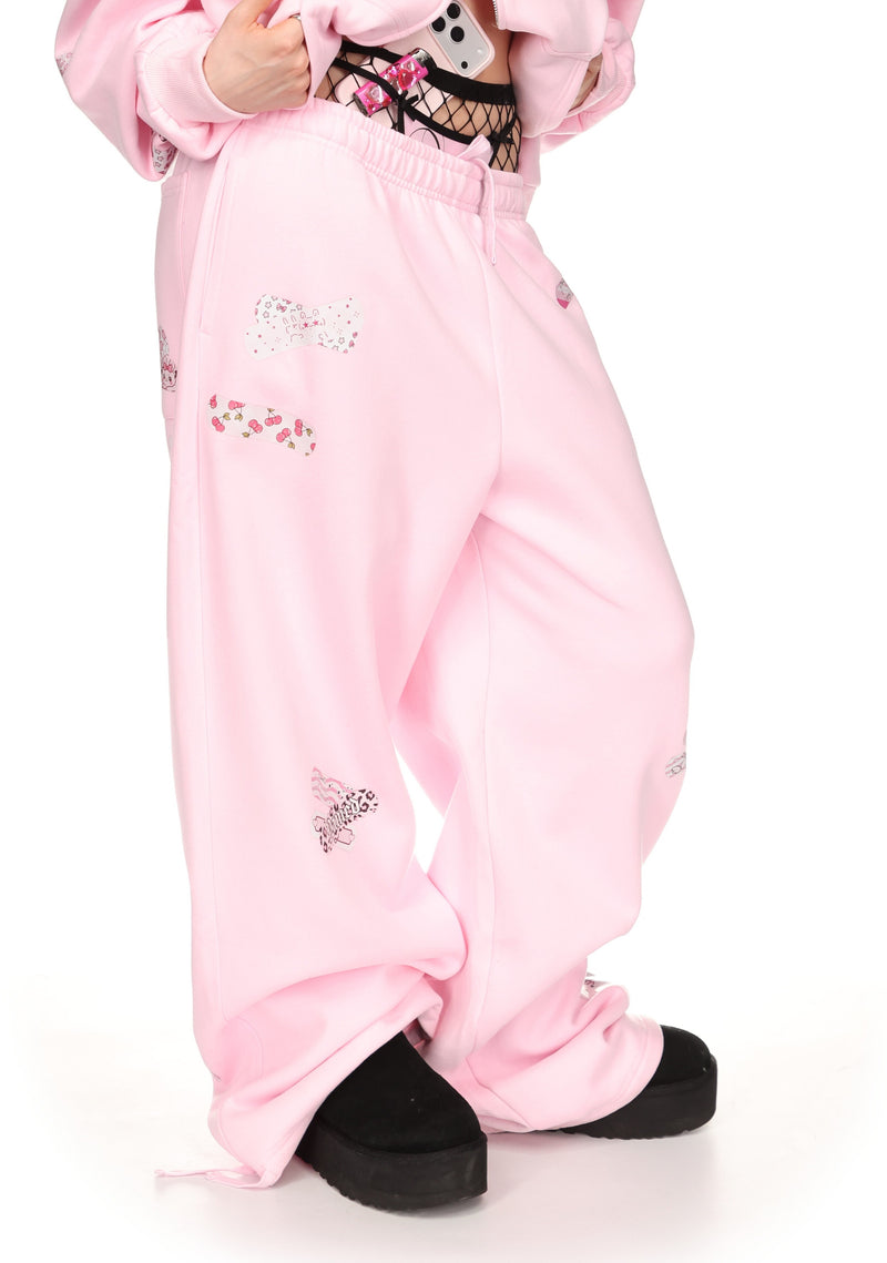 STITCH TEDDY OVERSIZED SWEATPANTS BABY PINK