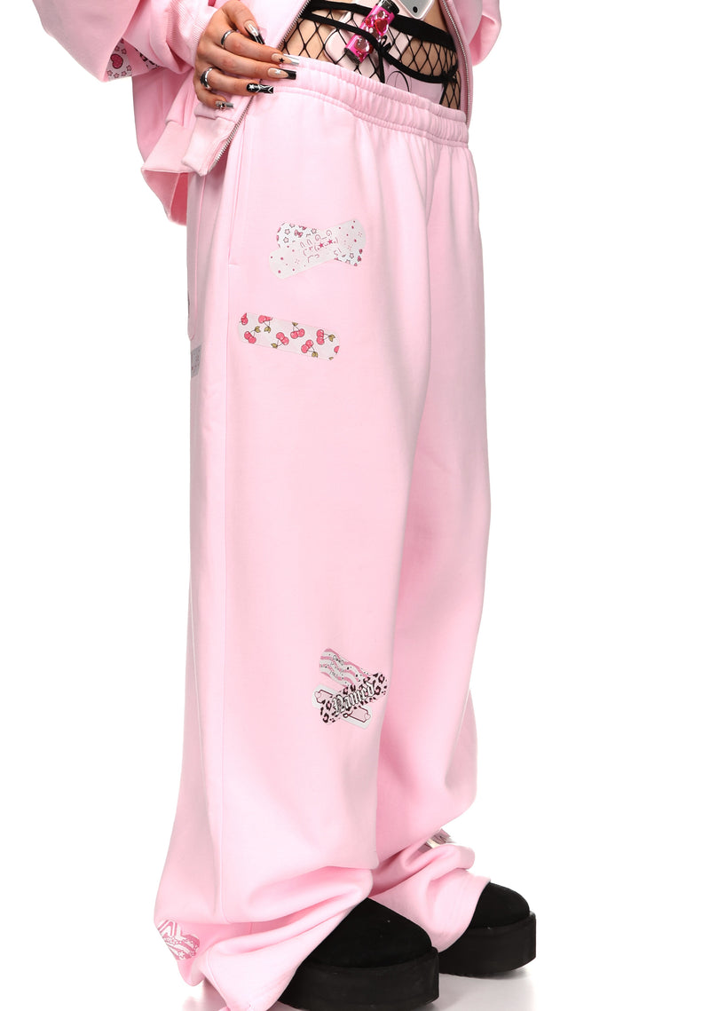 STITCH TEDDY OVERSIZED SWEATPANTS BABY PINK