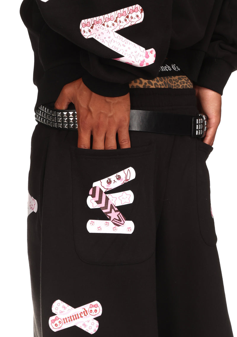 STITCH TEDDY OVERSIZED SWEATPANTS BLACK
