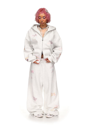 STITCH TEDDY OVERSIZED SWEATPANTS WHITE MARL