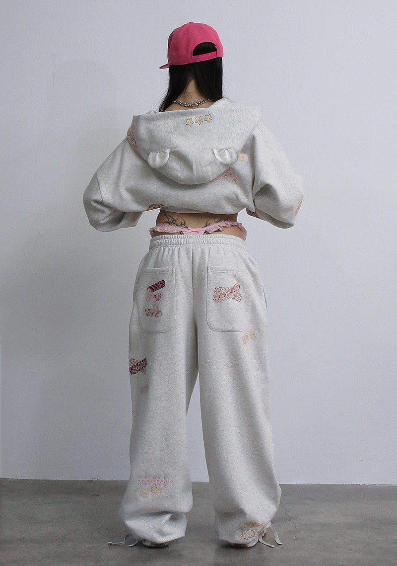 STITCH TEDDY OVERSIZED SWEATPANTS WHITE MARL