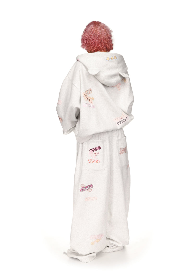 STITCH TEDDY OVERSIZED SWEATPANTS WHITE MARL