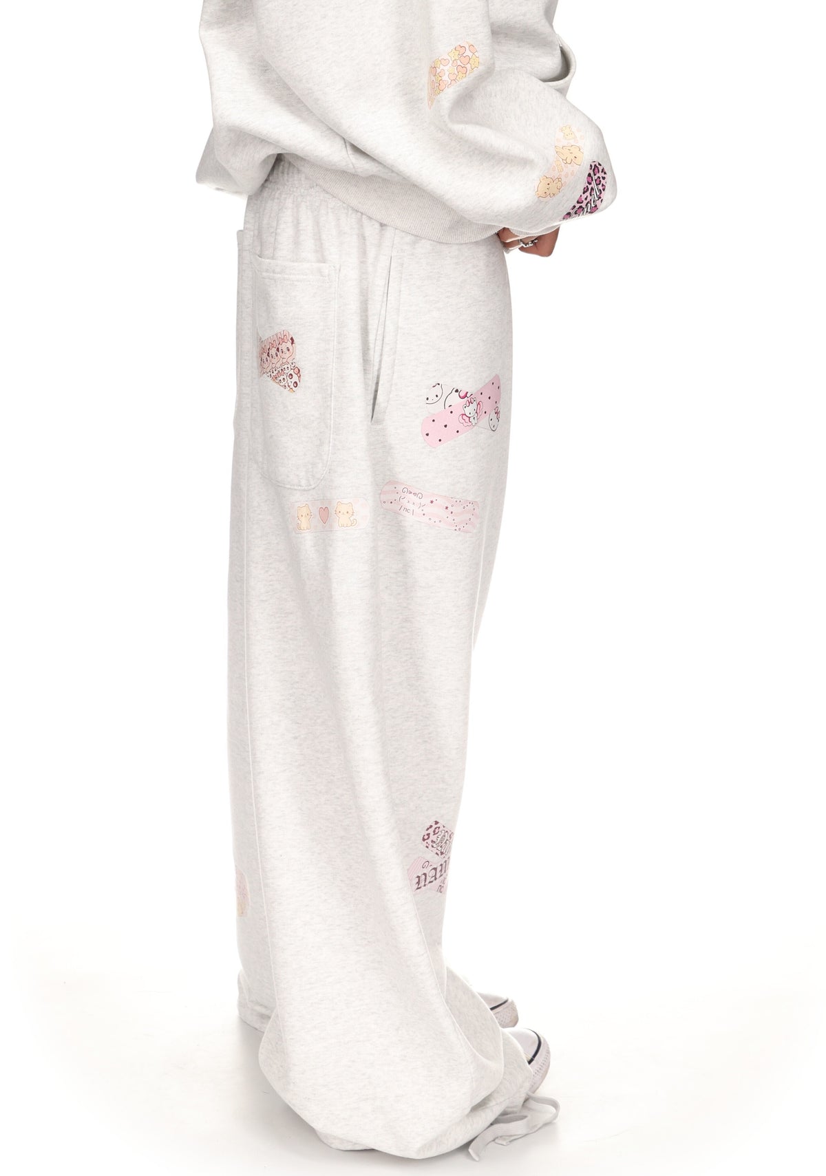 STITCH TEDDY OVERSIZED SWEATPANTS WHITE MARL
