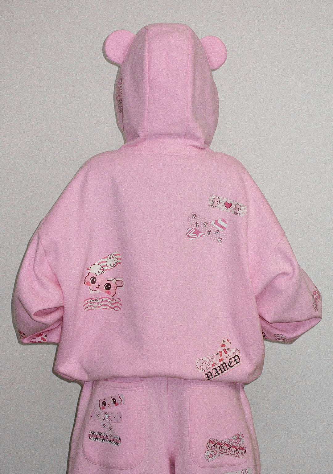 STITCH TEDDY ZIP HOODIE BABY PINK