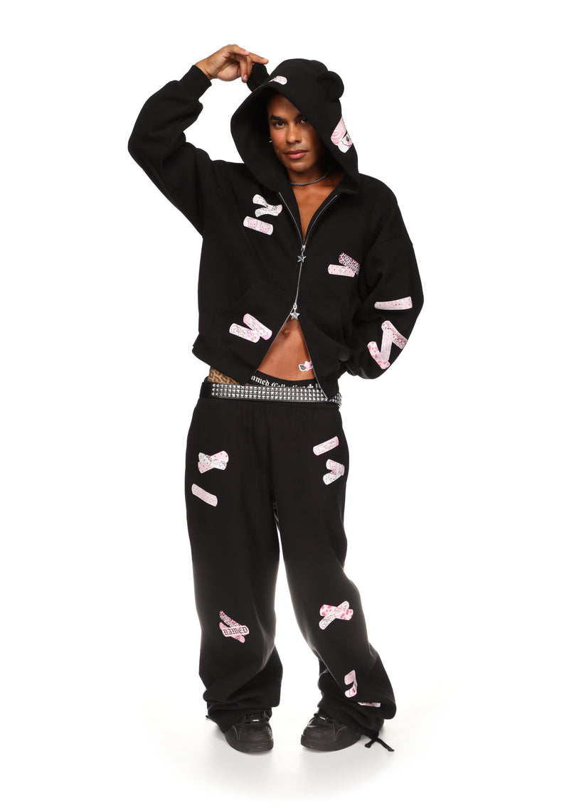 STITCH TEDDY ZIP HOODIE BLACK