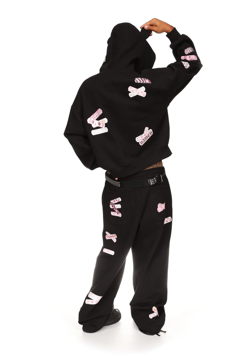 STITCH TEDDY ZIP HOODIE BLACK