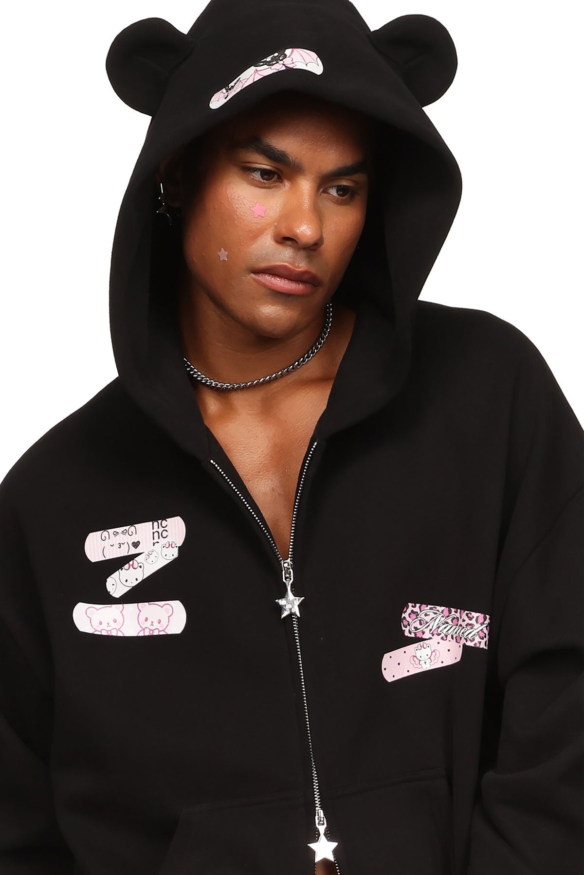 STITCH TEDDY ZIP HOODIE BLACK