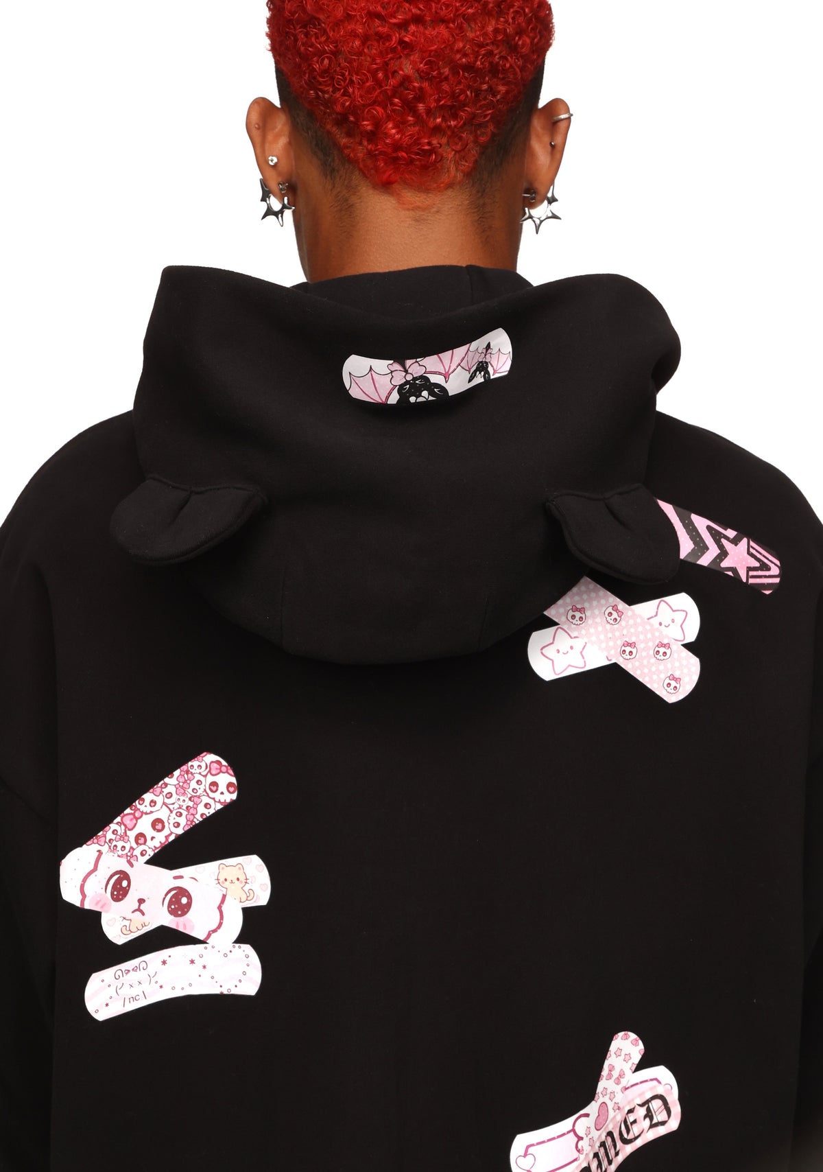 STITCH TEDDY ZIP HOODIE BLACK
