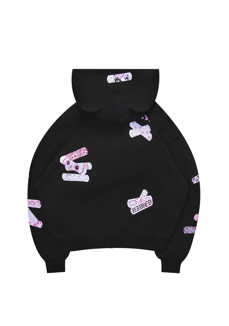 STITCH TEDDY ZIP HOODIE BLACK