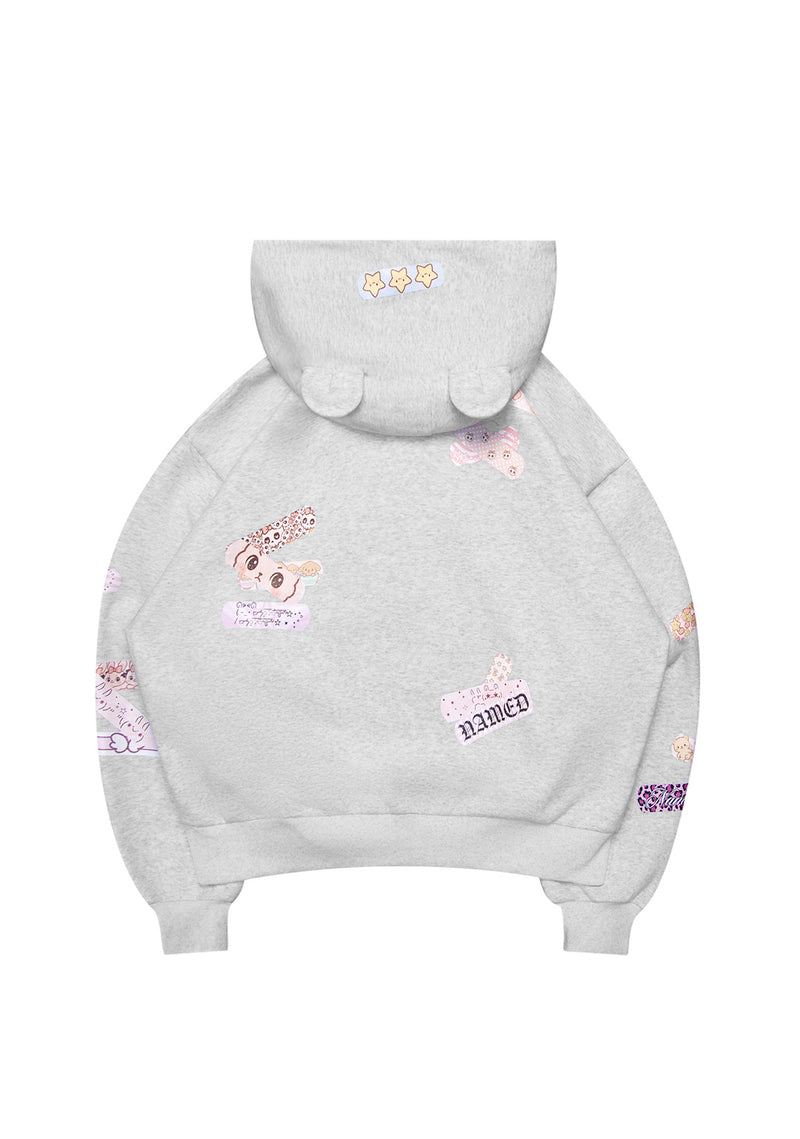 STITCH TEDDY ZIP HOODIE WHITE MARL