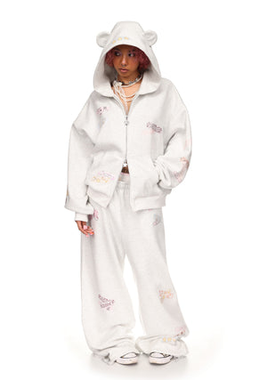STITCH TEDDY ZIP HOODIE WHITE MARL