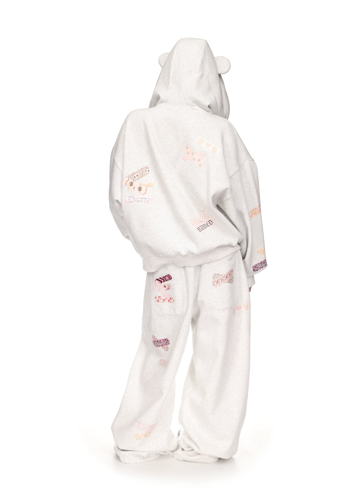 STITCH TEDDY ZIP HOODIE WHITE MARL