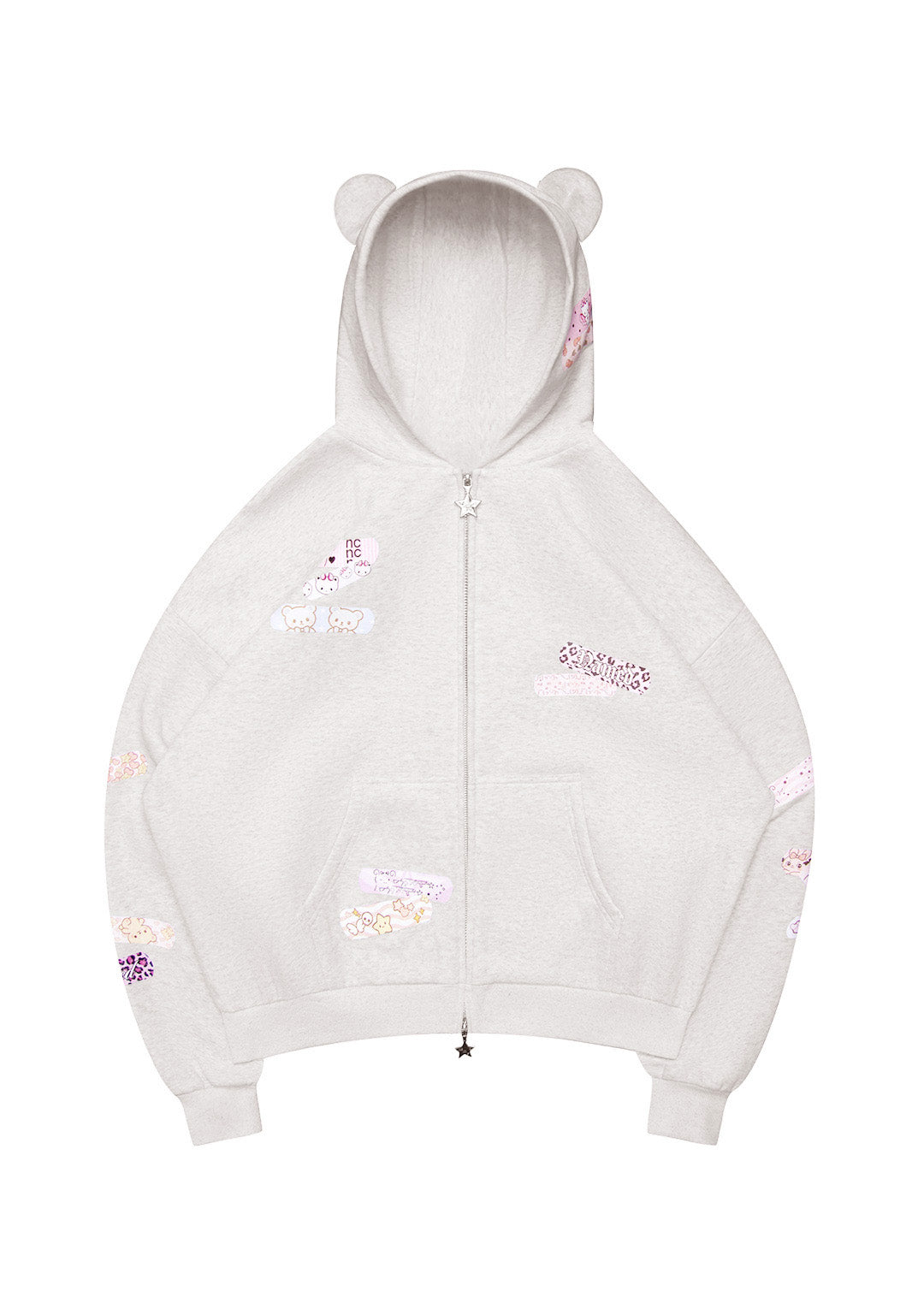 STITCH TEDDY ZIP HOODIE WHITE MARL