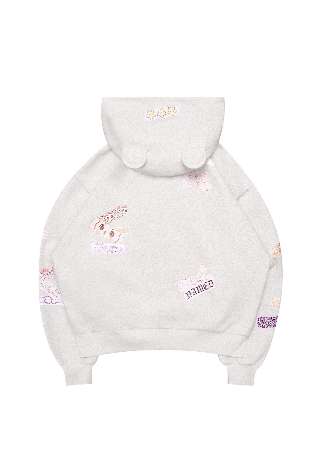 STITCH TEDDY ZIP HOODIE WHITE MARL
