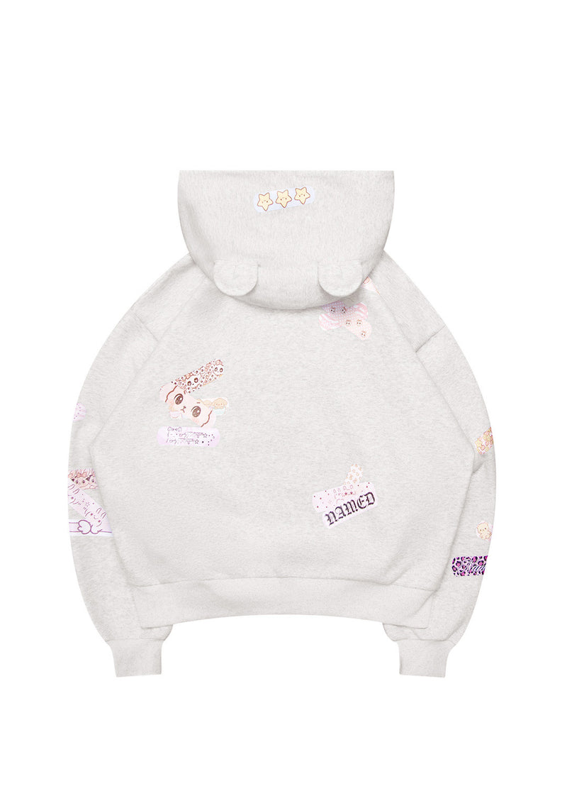 STITCH TEDDY ZIP HOODIE WHITE MARL