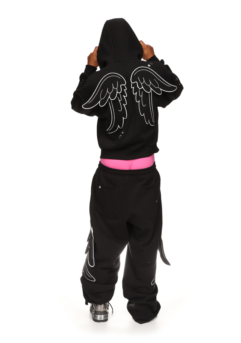 STITCH WINGS ZIP HOODIE BLACK (DETACHABLE WINGS)