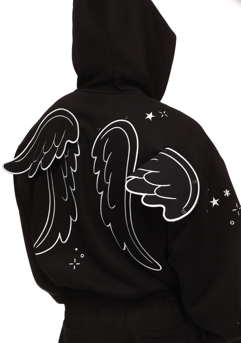 STITCH WINGS ZIP HOODIE BLACK (DETACHABLE WINGS)