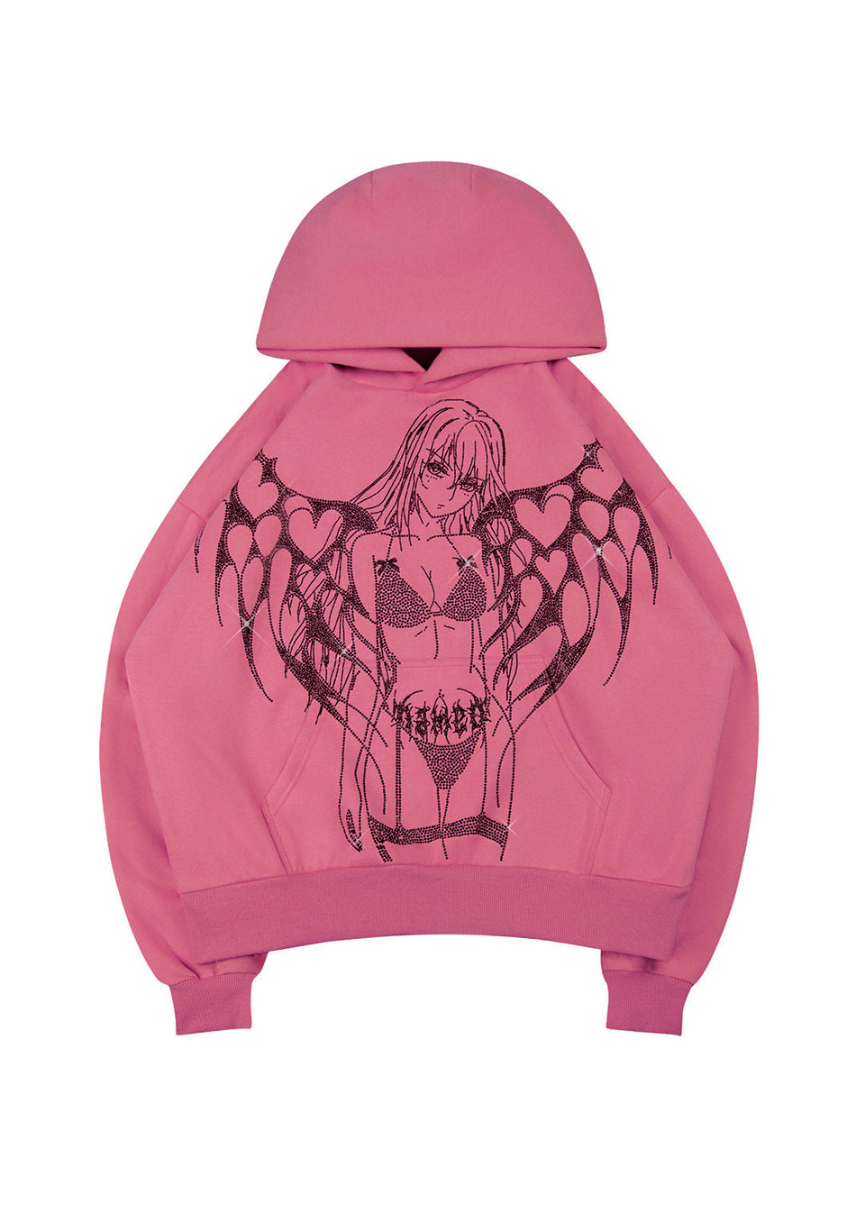 STRANGERS RHINESTONE ANGEL PULLOVER HOODIE DUSKY PINK