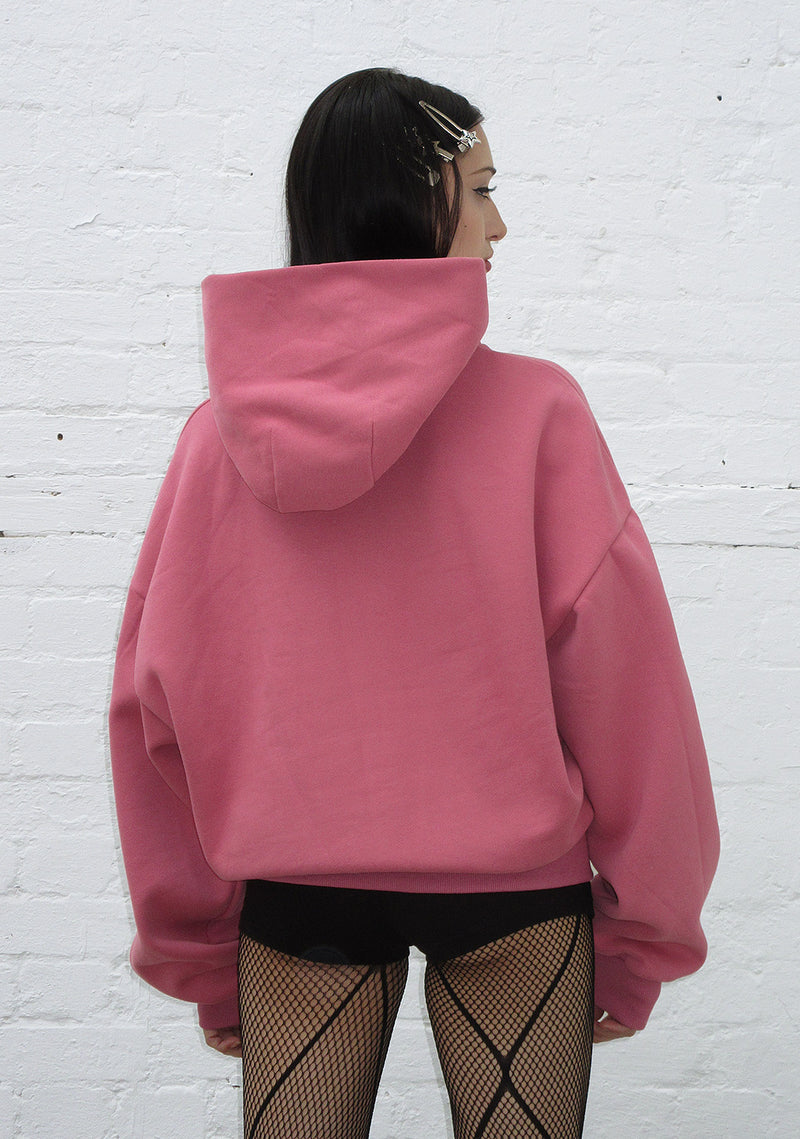 STRANGERS RHINESTONE ANGEL PULLOVER HOODIE DUSKY PINK