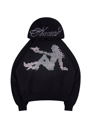 STRANGERS STUDDED SILHOUETTE PULLOVER HOODIE BLACK