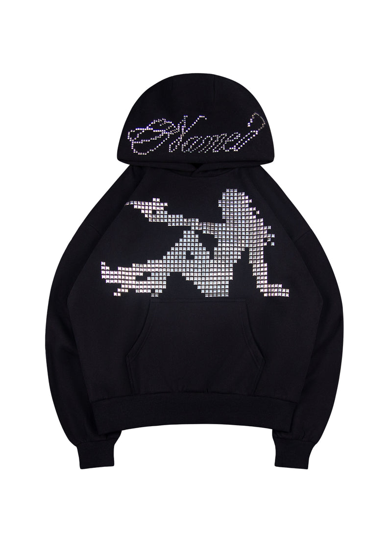 STRANGERS STUDDED SILHOUETTE PULLOVER HOODIE BLACK