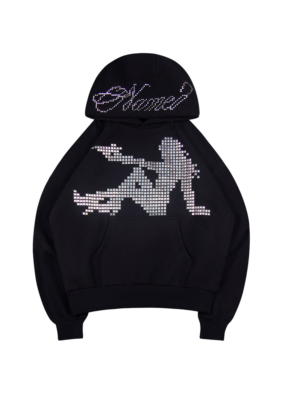 STRANGERS STUDDED SILHOUETTE PULLOVER HOODIE BLACK