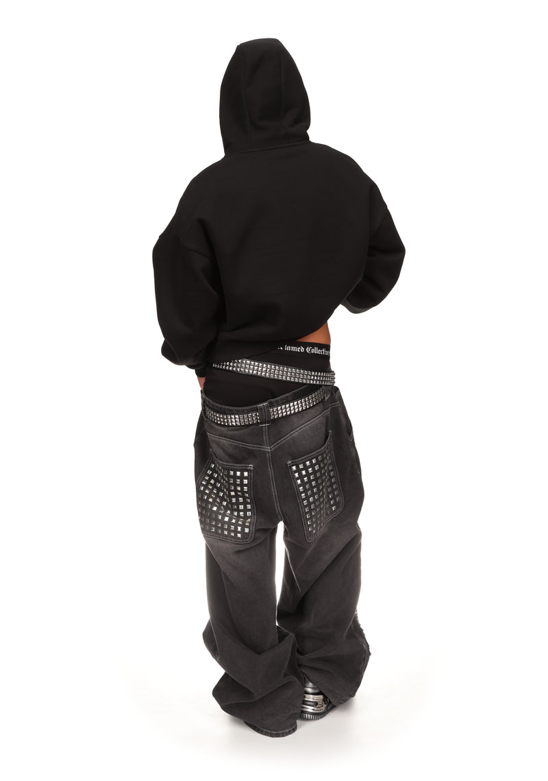 STRANGERS STUDDED SILHOUETTE PULLOVER HOODIE BLACK