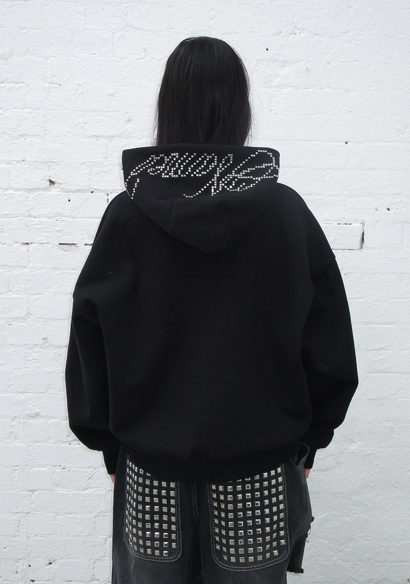 STRANGERS STUDDED SILHOUETTE PULLOVER HOODIE BLACK