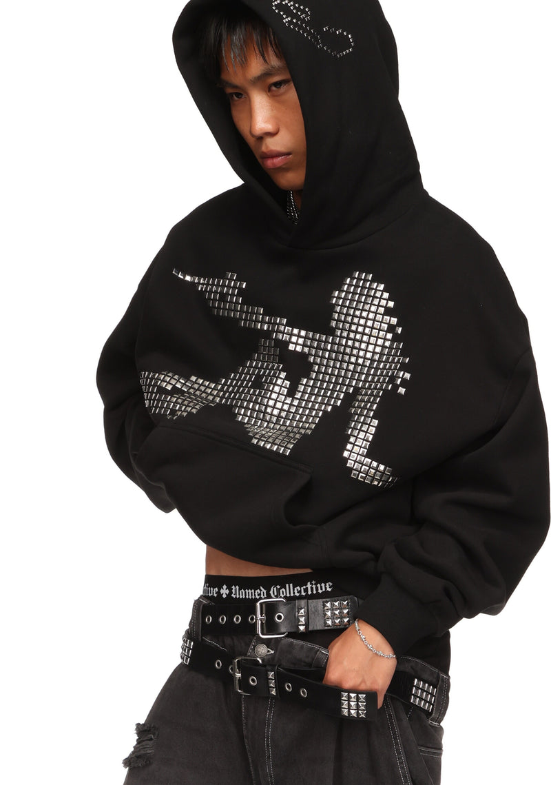 STRANGERS STUDDED SILHOUETTE PULLOVER HOODIE BLACK