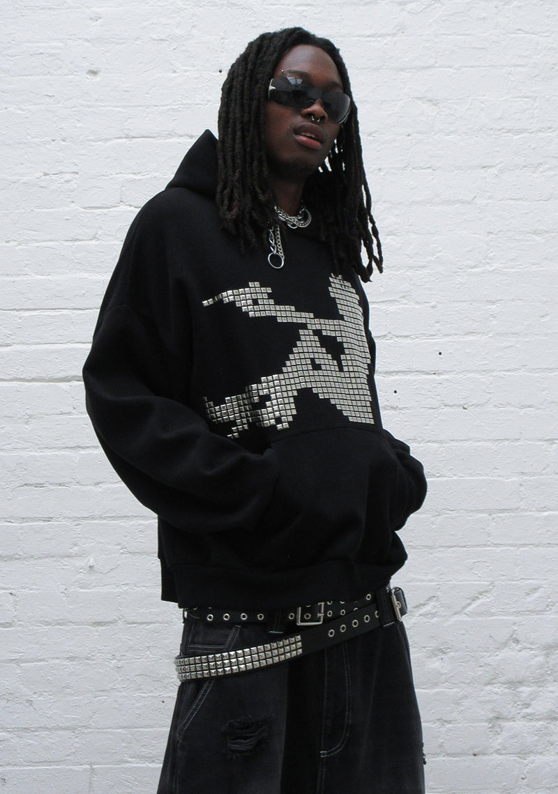 STRANGERS STUDDED SILHOUETTE PULLOVER HOODIE BLACK
