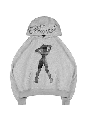 STRANGERS STUDDED SILHOUETTE PULLOVER HOODIE GREY MARL