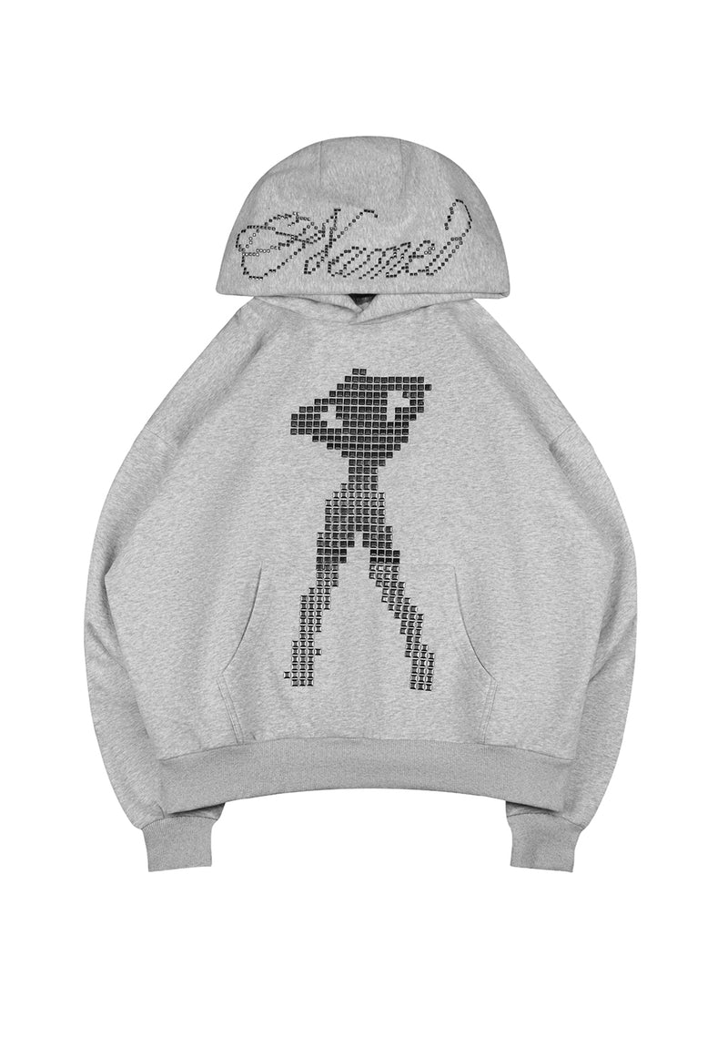 STRANGERS STUDDED SILHOUETTE PULLOVER HOODIE GREY MARL