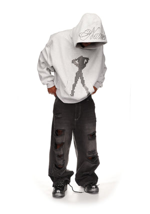 STRANGERS STUDDED SILHOUETTE PULLOVER HOODIE GREY MARL