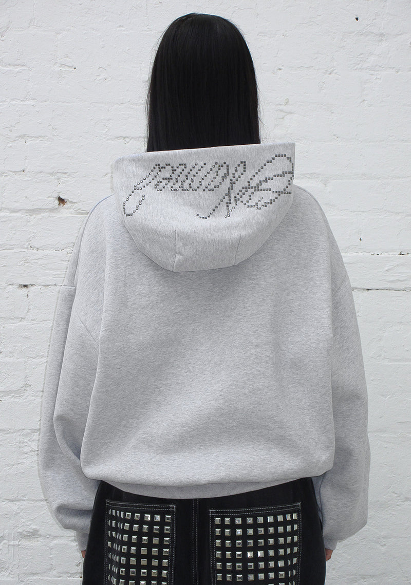 STRANGERS STUDDED SILHOUETTE PULLOVER HOODIE GREY MARL