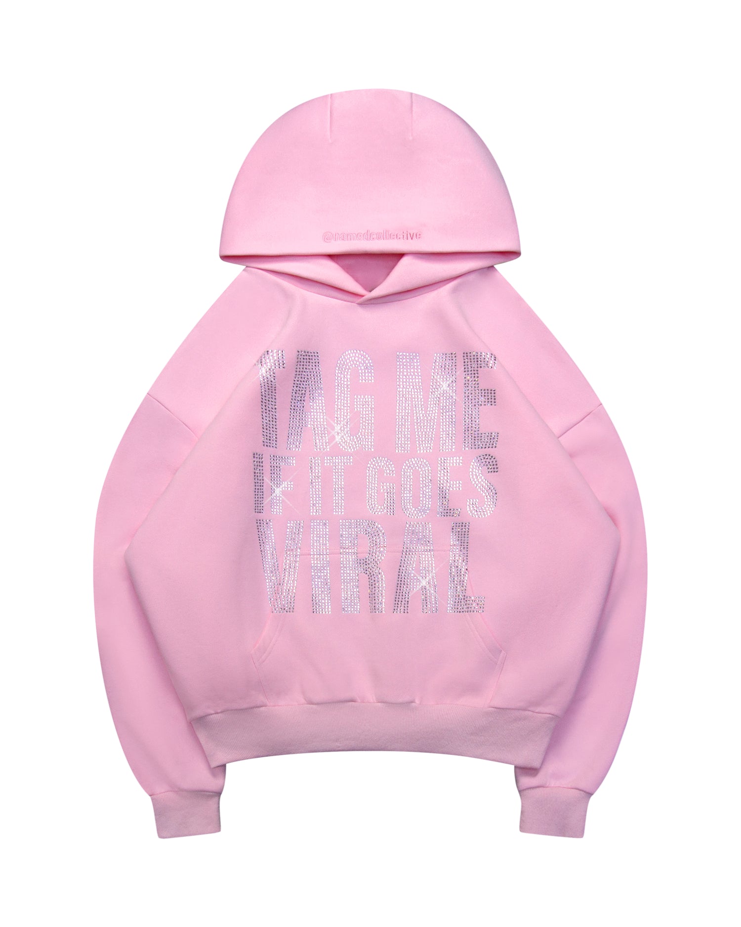 TAG ME RHINESTONE PULLOVER HOODIE BABY PINK