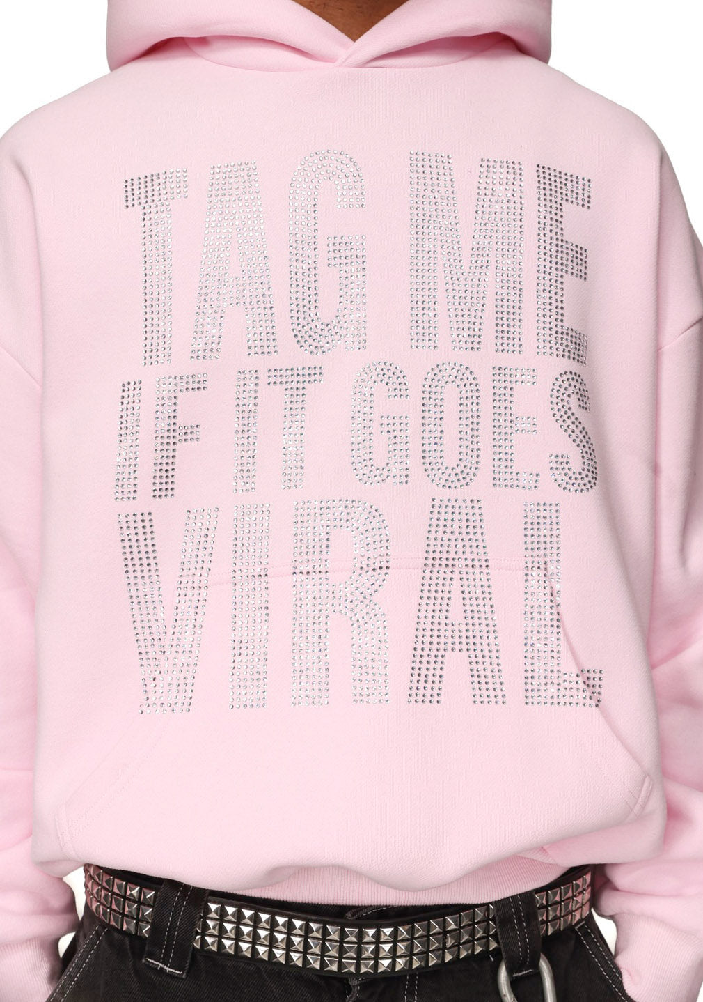 TAG ME RHINESTONE PULLOVER HOODIE BABY PINK