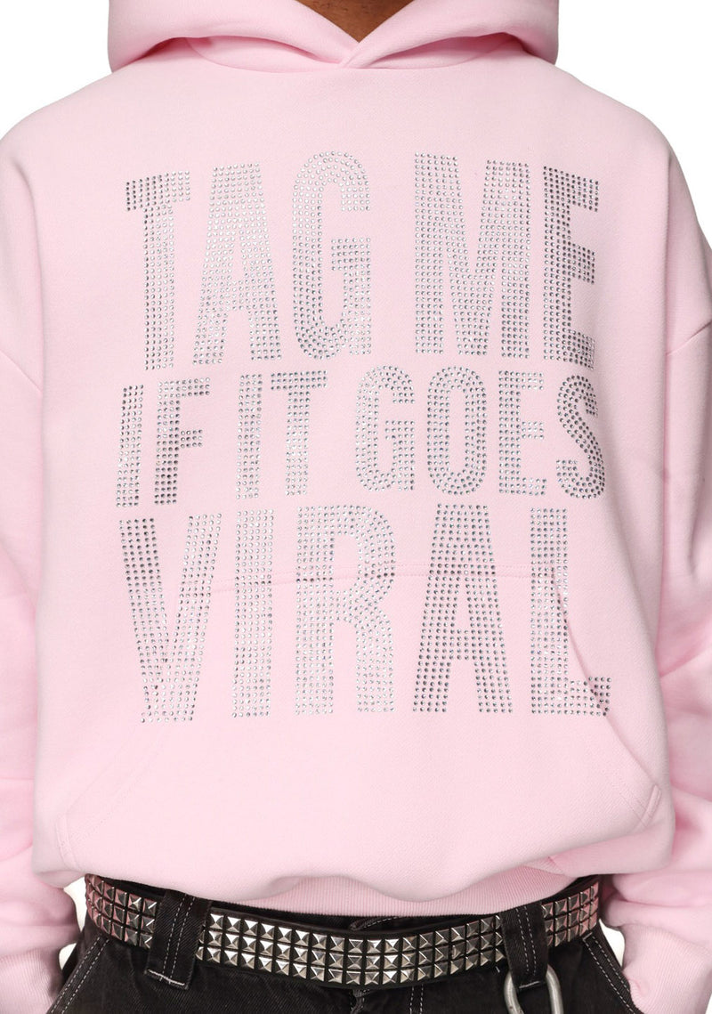 TAG ME RHINESTONE PULLOVER HOODIE BABY PINK
