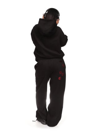TEASE RHINESTONE KISS PULLOVER HOODIE BLACK