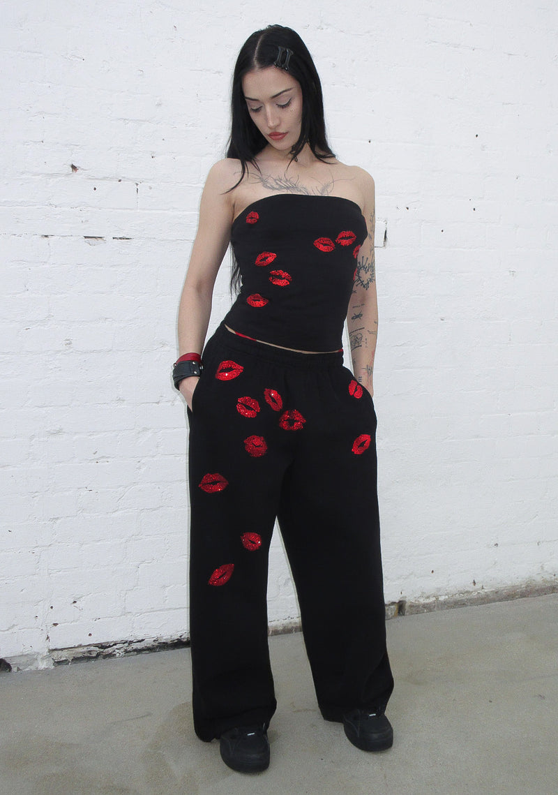 TEASE RHINESTONE KISS TUBE TOP BLACK