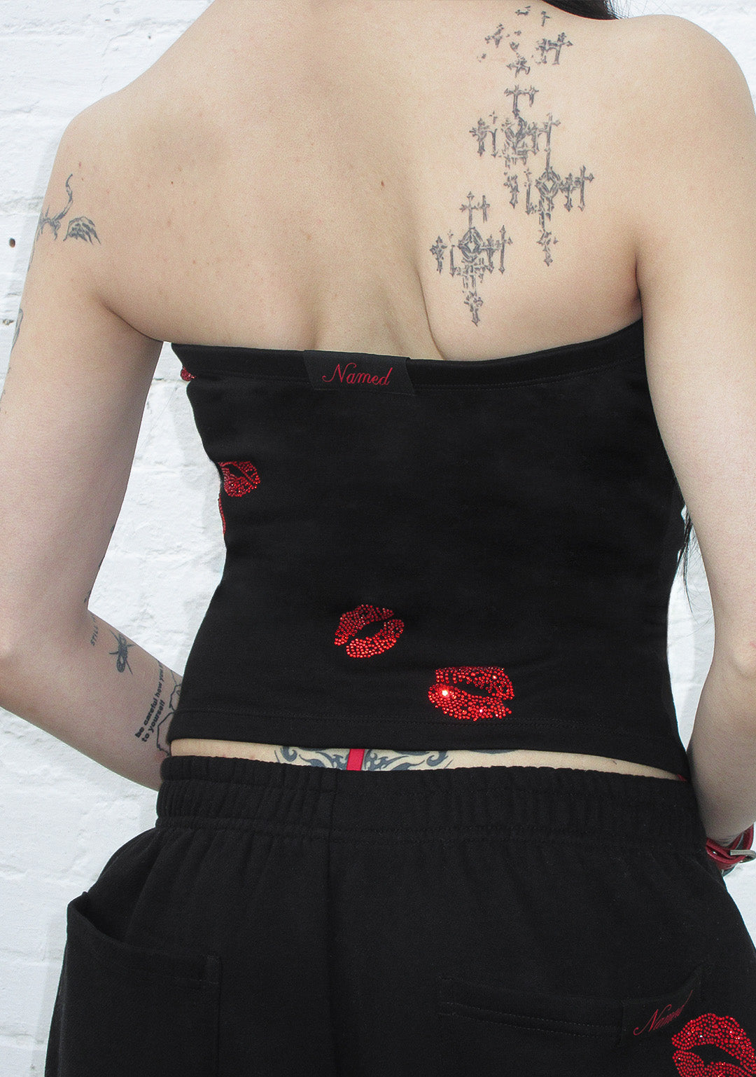 TEASE RHINESTONE KISS TUBE TOP BLACK