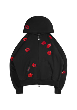 TEASE RHINESTONE KISS ZIP HOODIE BLACK
