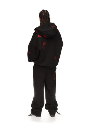 TEASE RHINESTONE KISS ZIP HOODIE BLACK