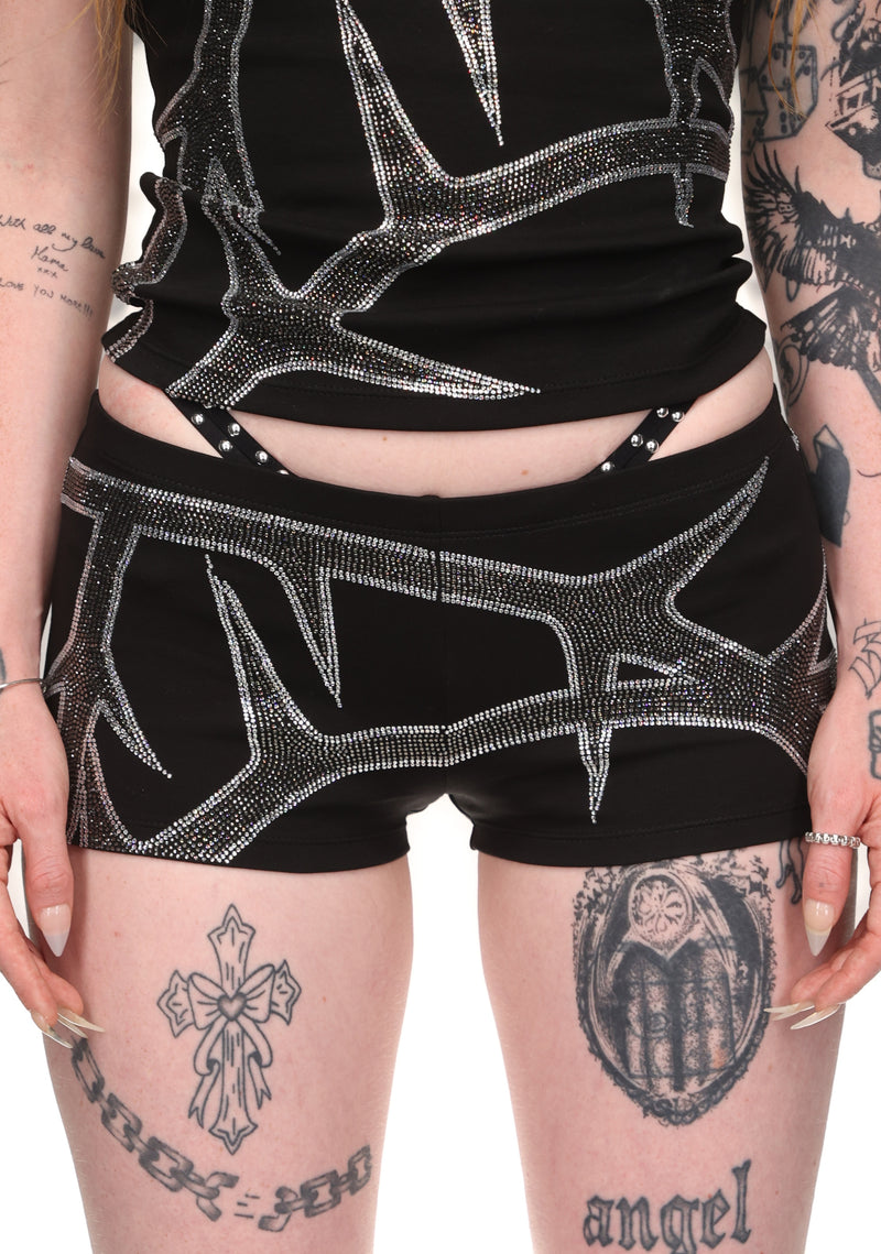 THORN RHINESTONE HOTPANTS BLACK
